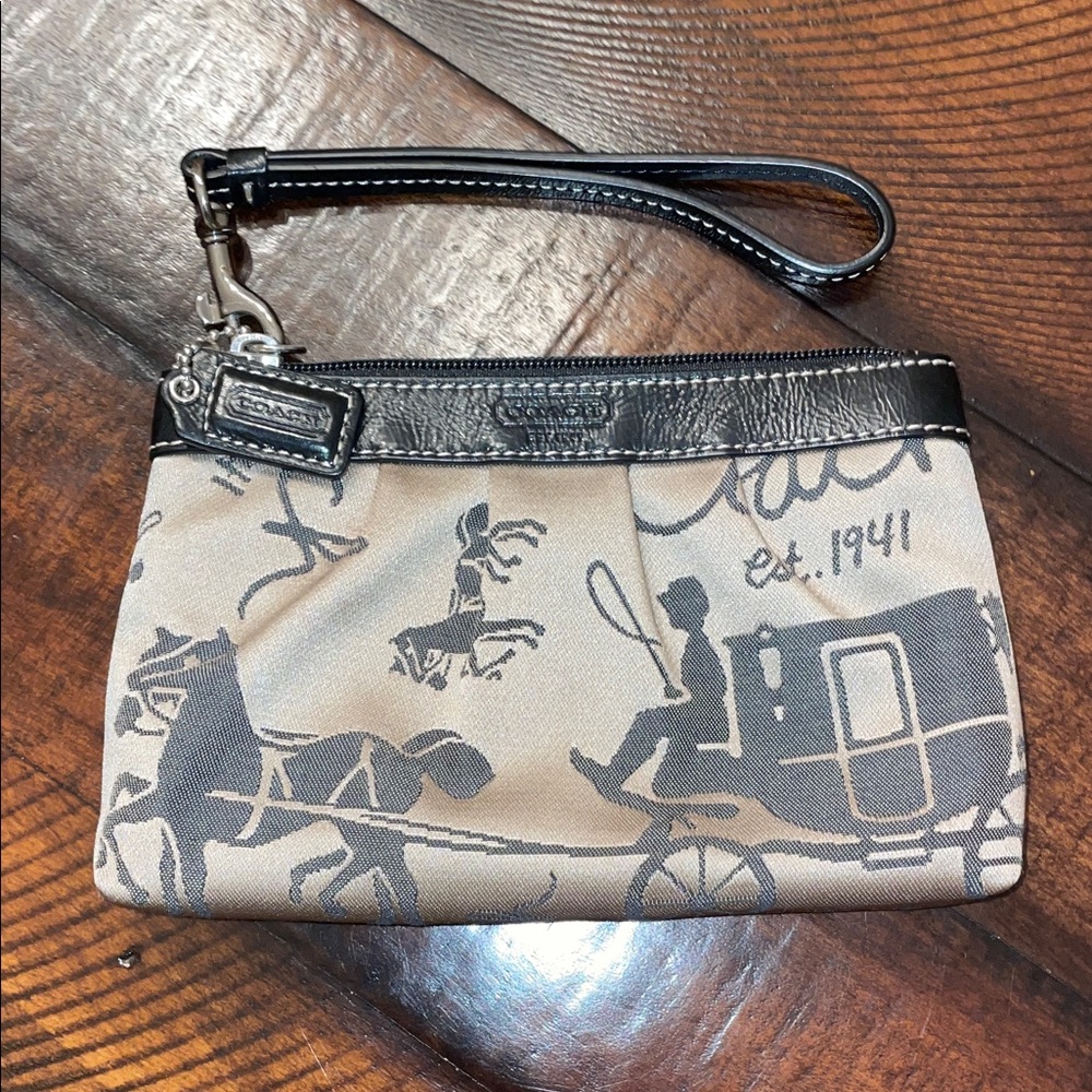 Coach Beige and Black Graphic Wristlet